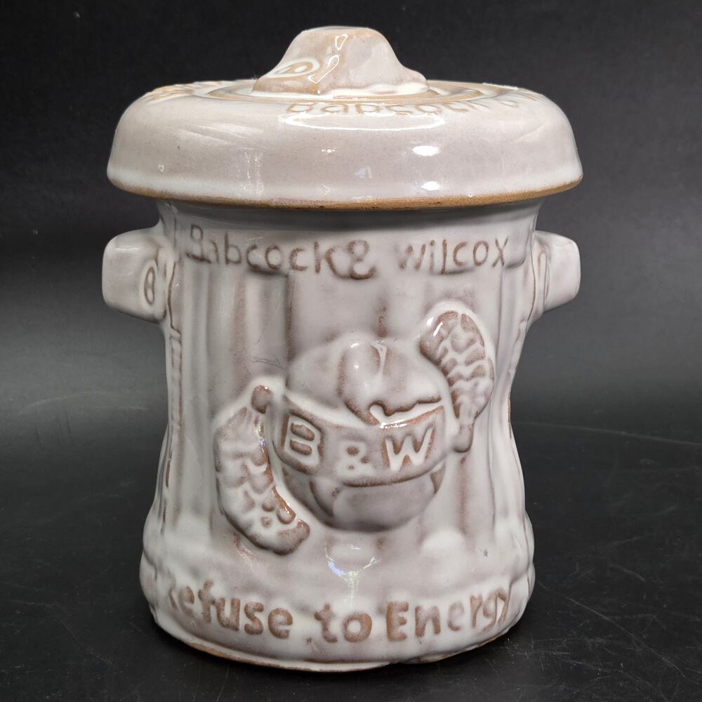 Babcock & Wilcox Refuse to Energy Glazed 3D Terra Cotta Pottery Trash Can Mug